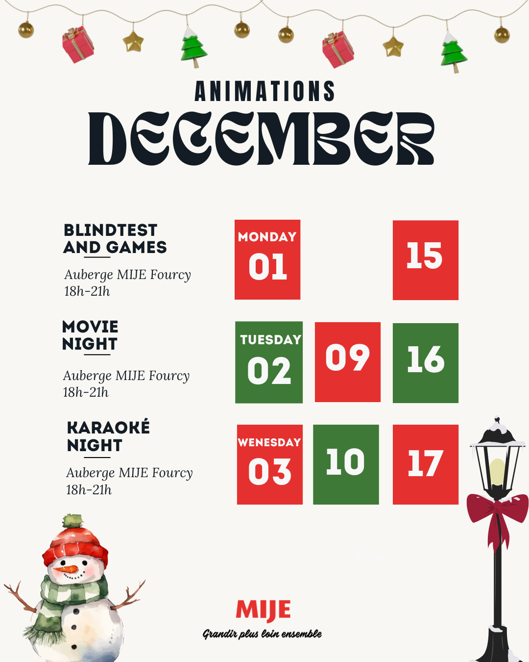 planning animations december MIJE Youth hostel